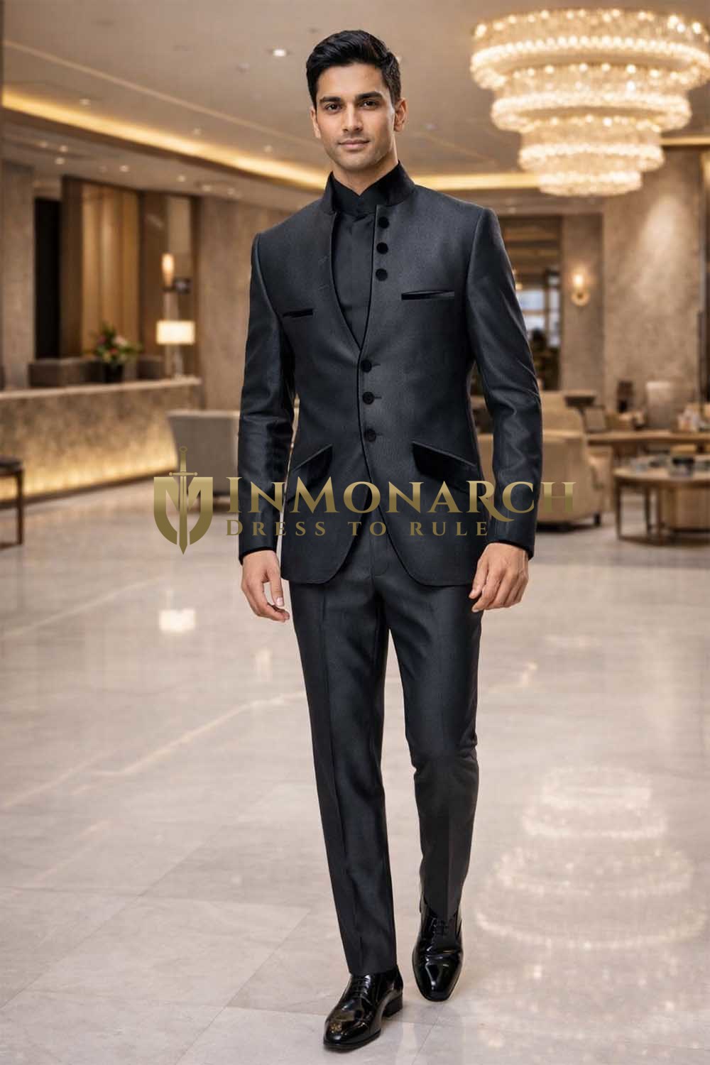 Traje esmoquin gris boda india 3 piezas