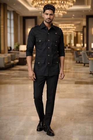 Chemise bush coton noir homme