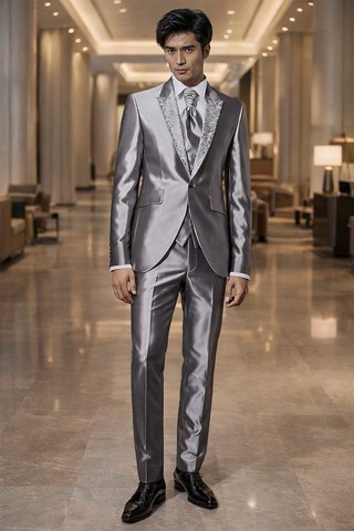 Traje esmoquin plata bordado elegante