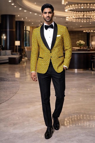 Blazer amarillo satén estampado elegante