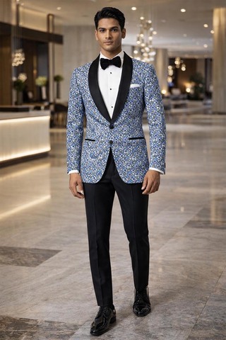 Blazer bleu ciel imprimé cachemire