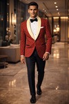Roter Blazer mit Creme-Punkten