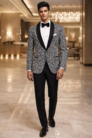 Blazer gris bleu à col satiné