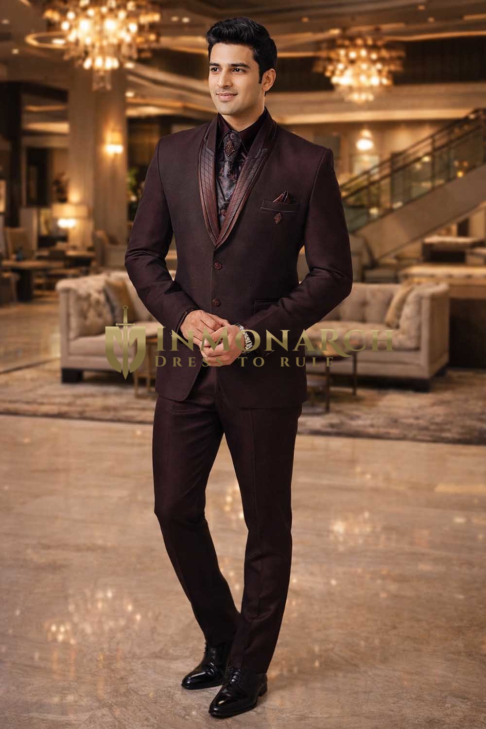 Smoking marron foncé élégant homme – 8 pièces