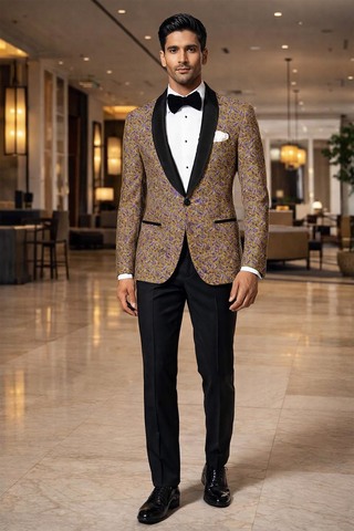 Blazer dorado paisley satén hombre