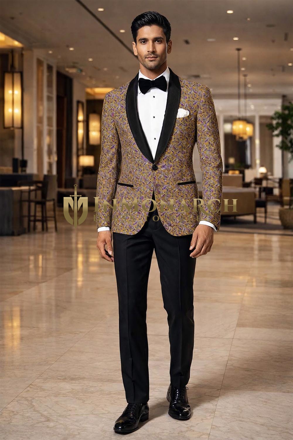 Blazer dorado paisley satén hombre