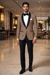 Mens Gold Paisley Blazer Shawl Lapel Slim Fit Groom Formal Party Wear