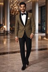 Mens Bronze Checked Blazer Shawl Lapel Slim Fit Groom Formal Wear