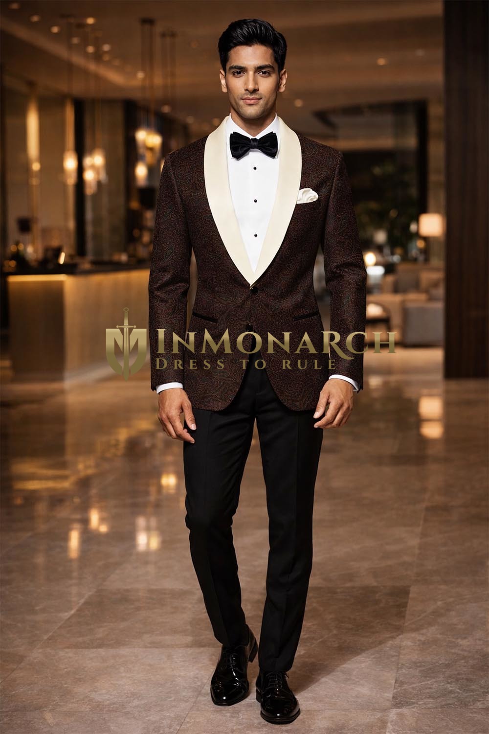 Mens Brown Shawl Lapel Tuxedo Suit Slim Fit Groom Wedding Formal Evening Wear