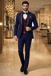 Smoking bleu col châle 8 pièces homme
