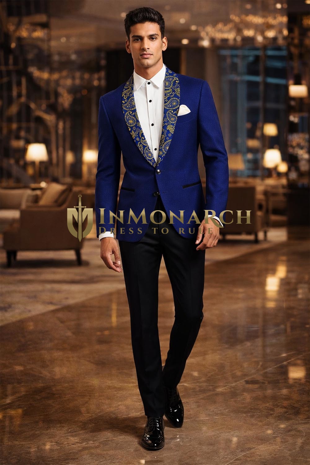 Mens Royal Blue Shawl Lapel Tuxedo Suit Slim Fit Groom Wedding Formal Wear