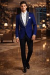 Mens Royal Blue Shawl Lapel Tuxedo Suit Slim Fit Groom Wedding Formal Wear