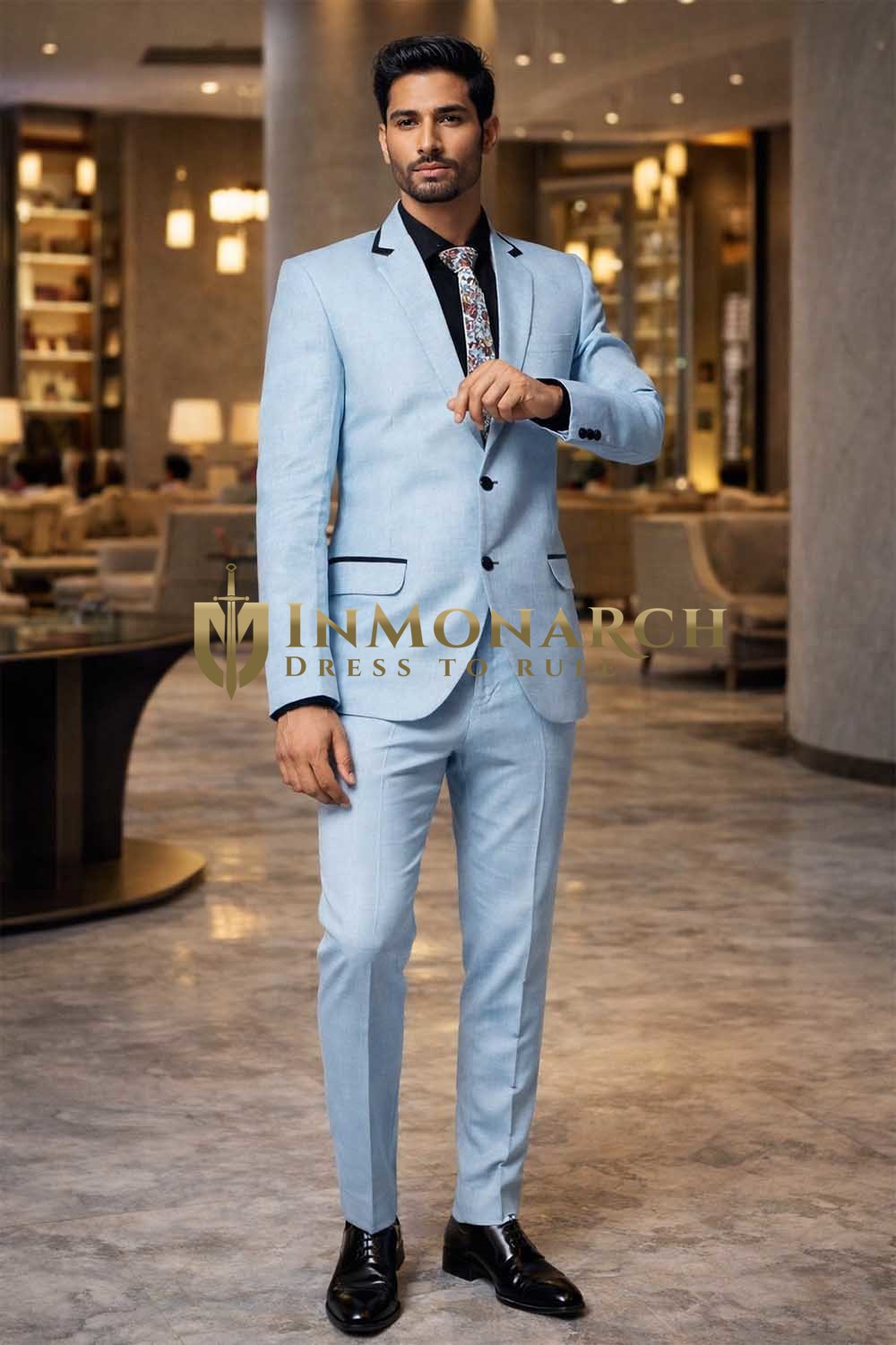 Smoking bleu ciel homme 4 pièces