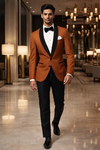 Blazer rouille col châle noir slim 2 boutons