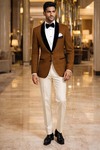 Mens Brown Shawl Lapel Tuxedo Suit Slim Fit Groom Wedding Formal Outfit Partywear