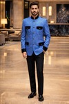 Mens Sky Blue Jodhpuri Suit Nehru Collar 2 Piece Groom Wedding Outfit Formal Wear