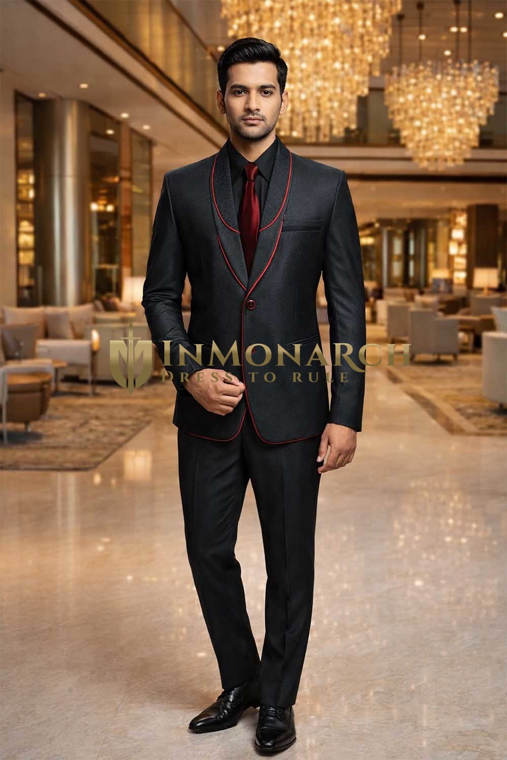 Mens Black Shawl Lapel Tuxedo Suit 4Pc Groom Wedding Formal Outfit Set Slim