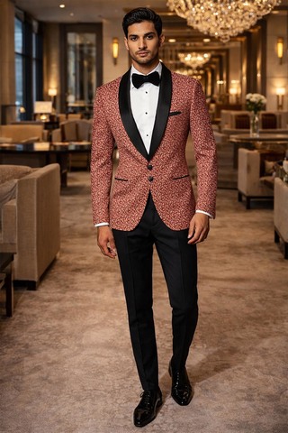 Blazer rouge brocart fleurs brodées