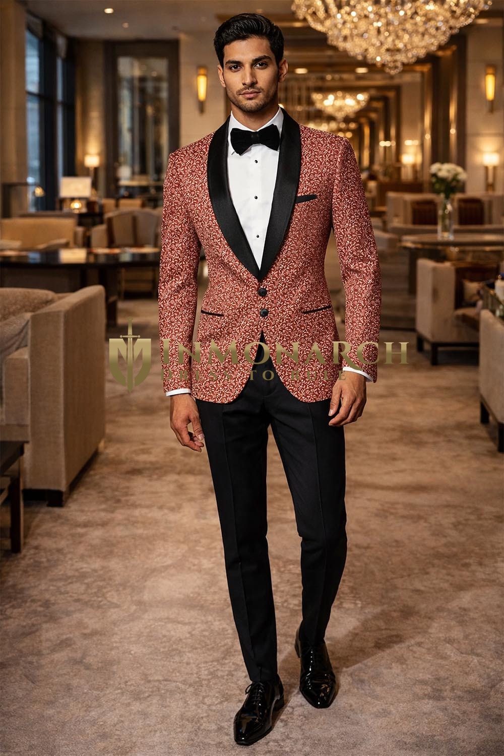 Mens Red Tuxedo Suit Shawl Lapel Groom Wedding Formal Outfit Slim Fit Style