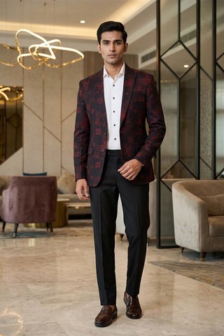 Sportlicher Slim-Fit Blazer Schwarz-Rot