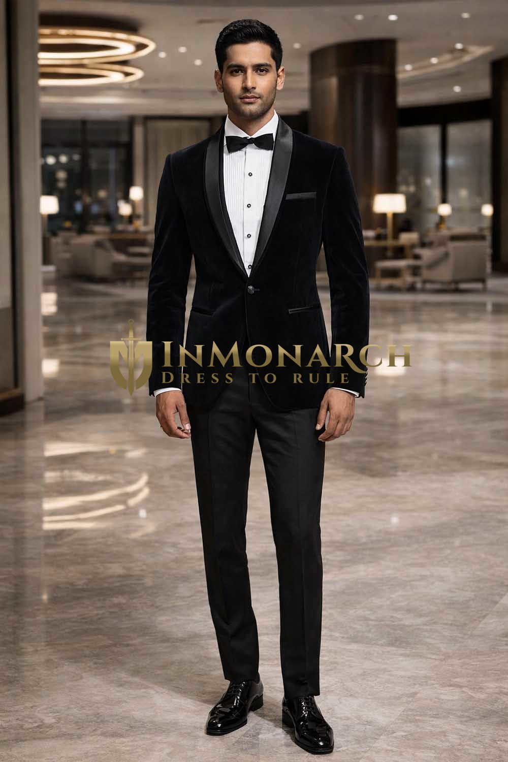Mens Black Velvet Shawl Lapel Tuxedo Suit 4Pc Wedding Formal Outfit Slim