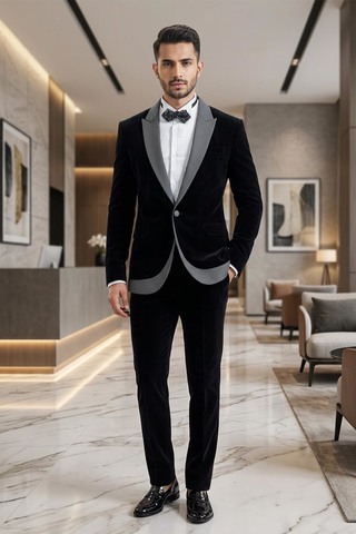 Americana negra de terciopelo slim fit