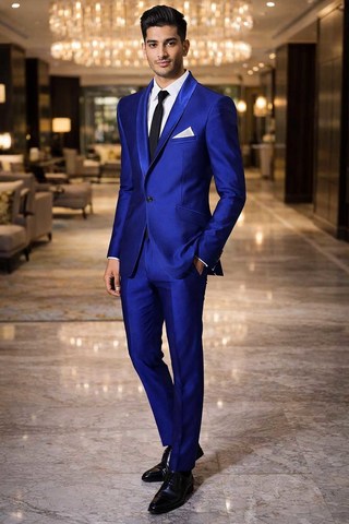 Traje esmoquin azul un botón hombre