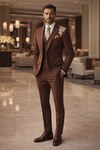 Mens Brown 3 Piece Suit for Groom Wedding Formal Vest Outfit Slim Fit Set