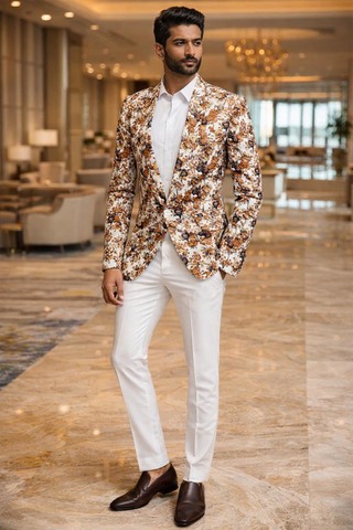 Blazer casual slim fit hombre paisley satén plata