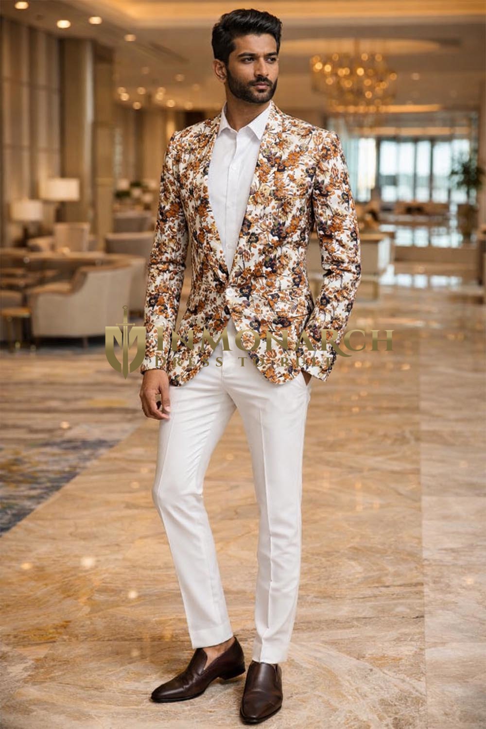 Blazer casual slim fit hombre paisley satén plata