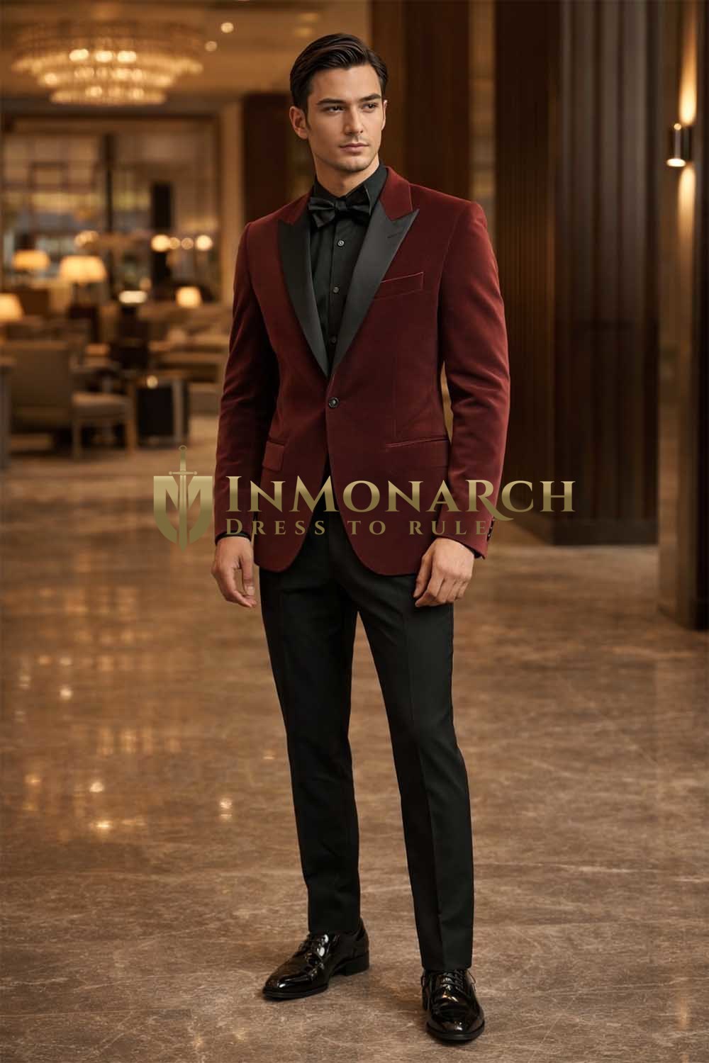 Mens Burgundy Velvet Peak Lapel Tuxedo Suit 2Pc Groom Wedding Formal Outfit