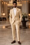 Mens Camel Tan Peak Lapel Tuxedo Suit 2Pc Groom Wedding Formal Outfit Set Slim