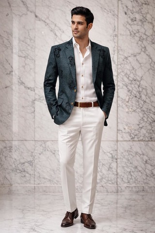 Blazer sportif noir slim fit brodé