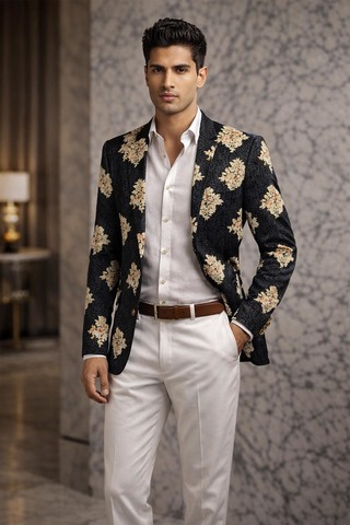 Blazer noir slim fit brodé