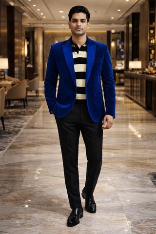 Blazer azul terciopelo botón único