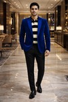 Blazer azul terciopelo botón único