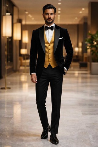 smoking mariage velours noir 6 pièces