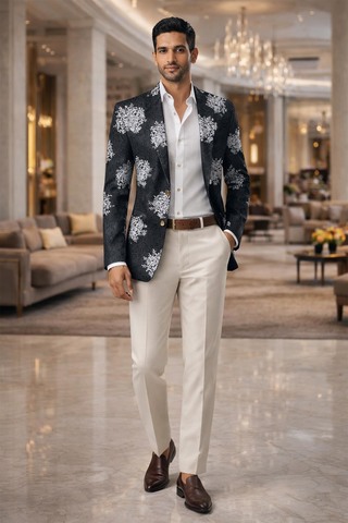 Blazer negro solapa de muesca bordado