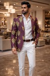 Mens Purple Embroidered Casual Blazer Slim Fit Wedding Party Designer Jacket