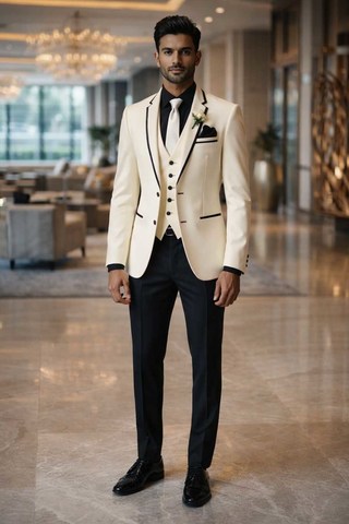 Cremefarbener Tuxedo mit Reverskragen und zwei Knöpfen