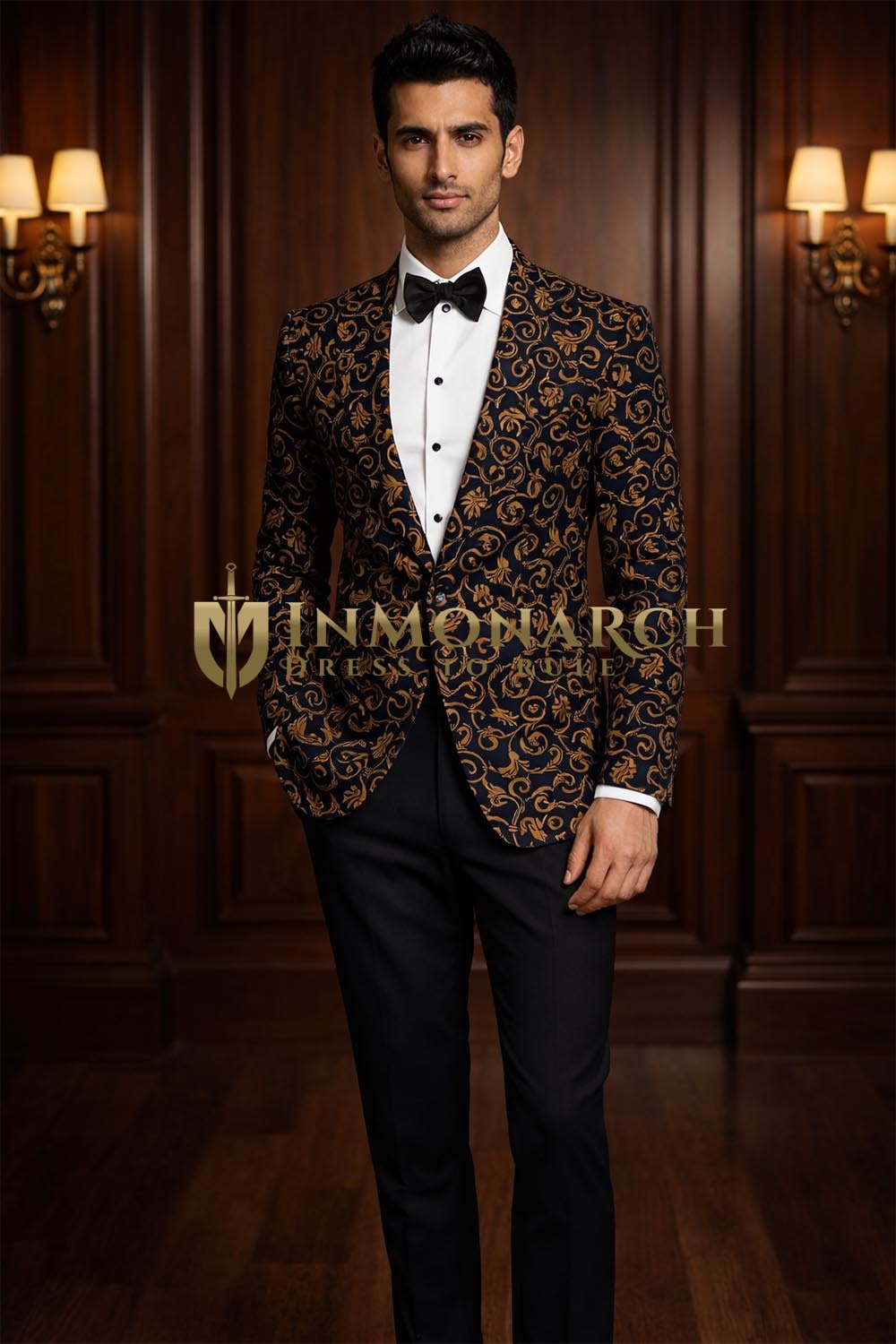 Blazer negro entallado de jacquard