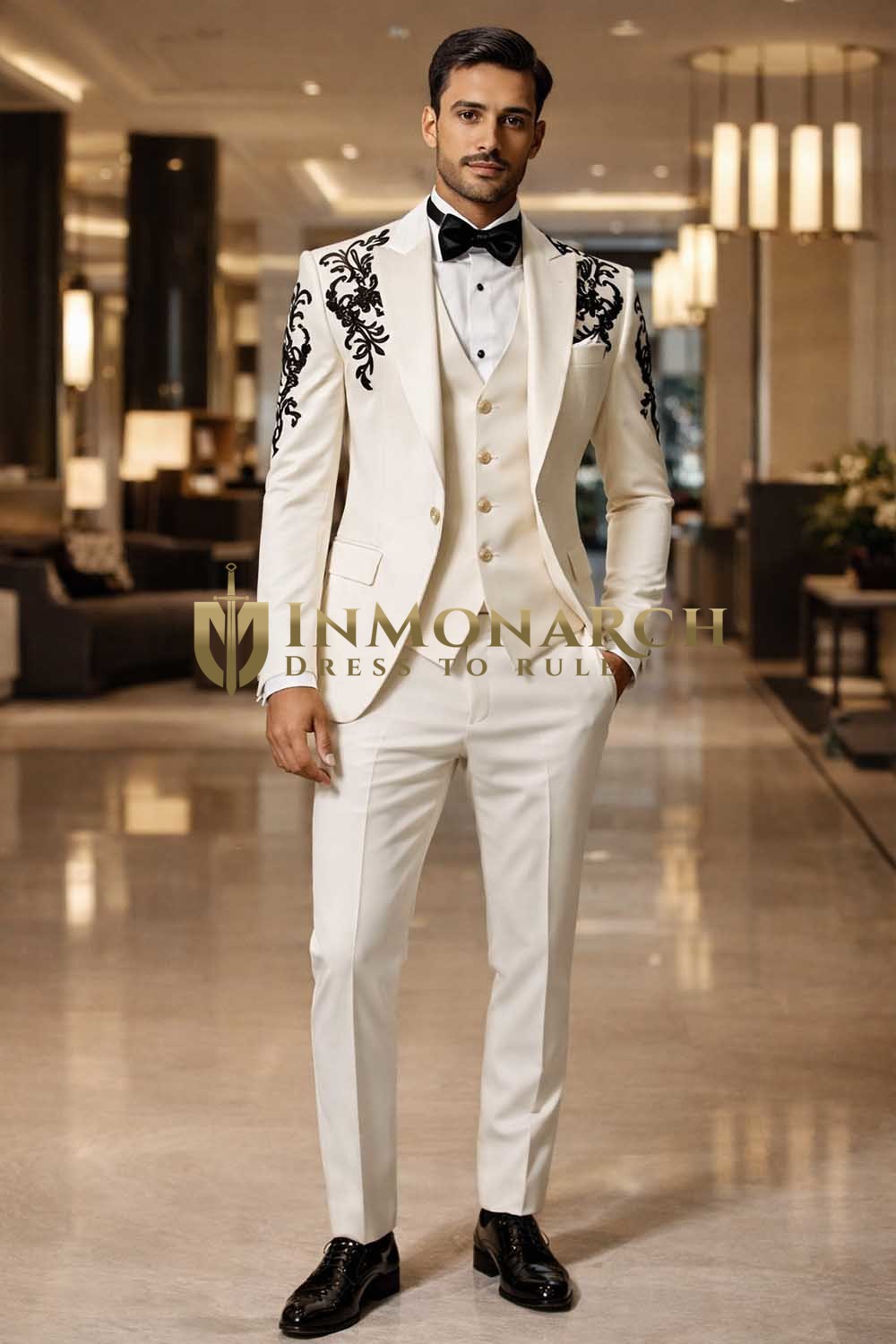 Mens Cream Tuxedo Suit 5Pc Embroidered Groom Wedding Formal Vest Outfit