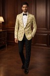 Mens White Embroidered Shawl Lapel Tuxedo Blazer Slim Fit Wedding Jacket