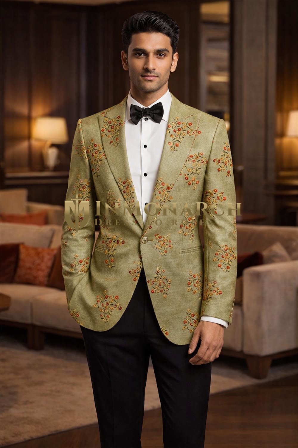 Mens Green Embroidered Casual Blazer Slim Fit Wedding Party Designer Jacket