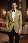 Mens Green Embroidered Casual Blazer Slim Fit Wedding Party Designer Jacket