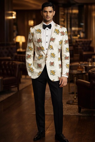 Blazer crème homme motif floral