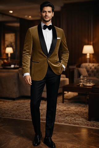 Blazer beige col châle noir homme