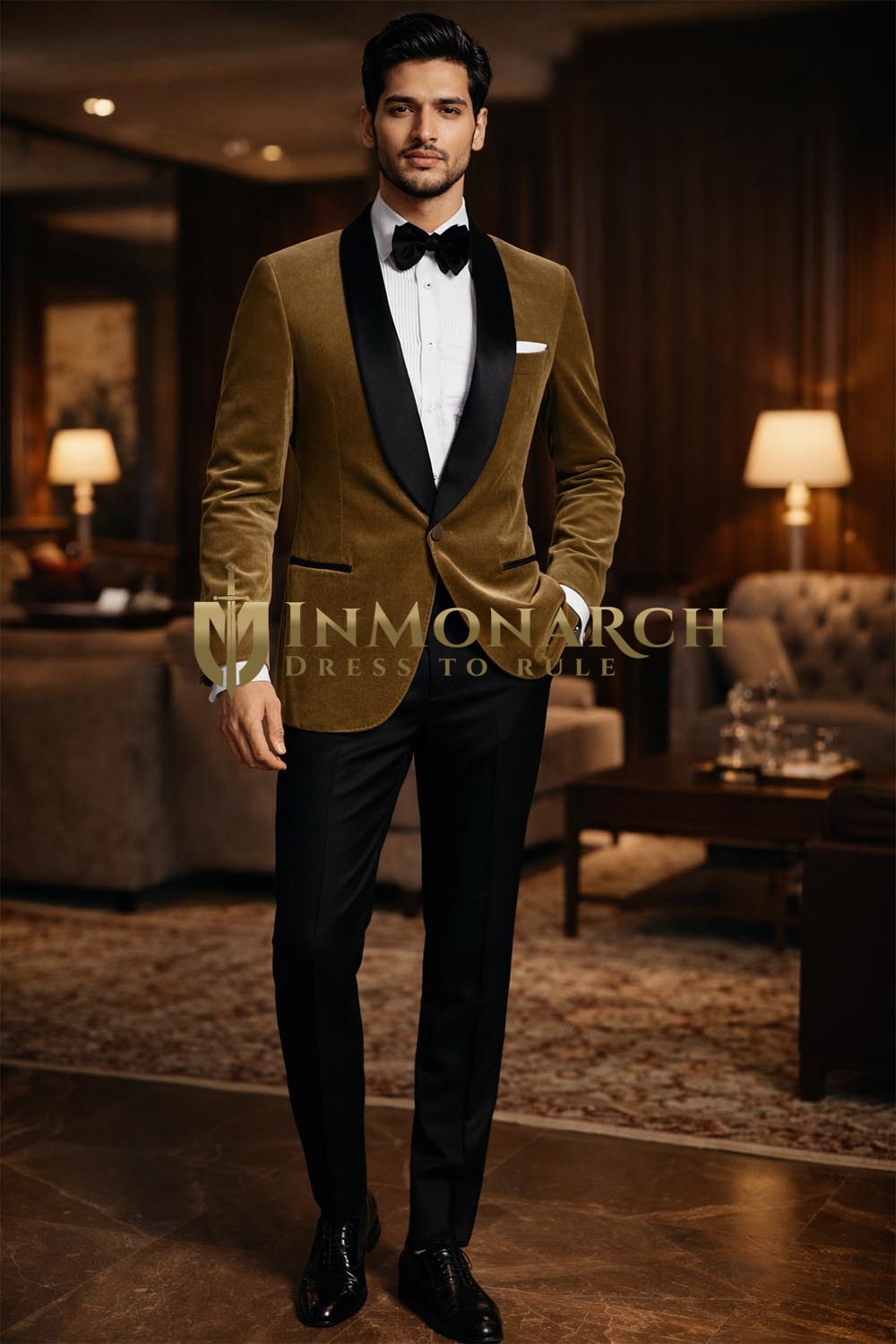 Mens Tan Velvet Shawl Lapel Tuxedo Blazer Slim Fit Wedding Dinner Jacket