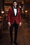 Mens Burgundy Shawl Lapel Tuxedo Suit Groom Wedding Dinner Outfit