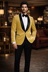 Blazer doré homme col châle noir